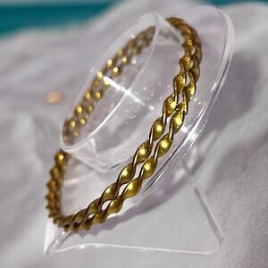 Two Brass Twisted Curved Around 2.75" Bangle Bracelets!